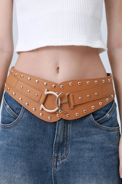 Vintage Bohemian Wide Belt – Studded Leather Waist Cincher ⛓️🌹 Leto Collection