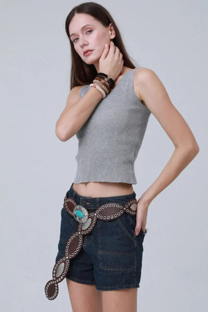 Boho Western Belt – Vintage Turquoise Inlaid Buckle💎 Leto Collection