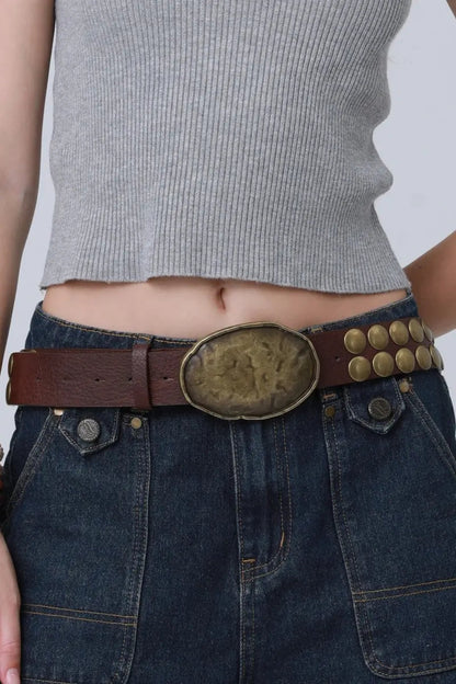 Bold Oval Buckle Belt – Studded Statement Piece Leto Collection