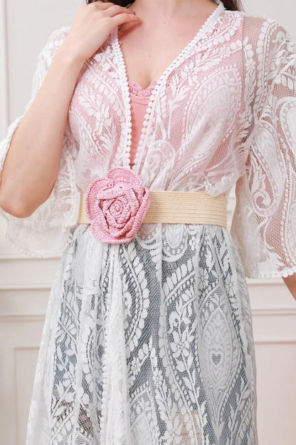 Raffia Elastic Belt with Floral Buckle Leto Collection
