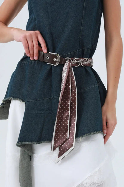 Studded Vegan Leather Belt – Cashew Print Satin Detail ⛓️🌰 Leto Collection