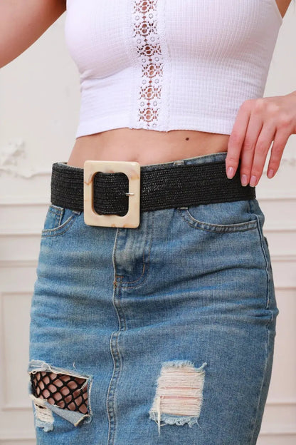 Artisan Marbled Square Buckle Stretch Waist Belt Leto Collection