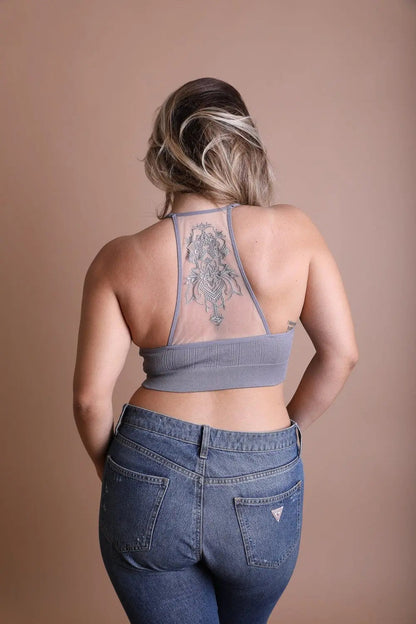 Tattoo Back Bralette 1X/2X / Gray