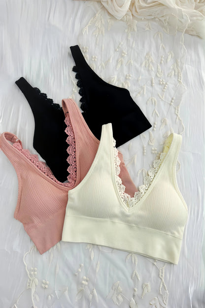 Soft Whisper: Seamless Ribbed Lace Trim Bralette Leto Collection