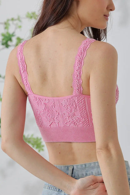Effortless Edge: Seamless Washed Jacquard Lace Bralette with Decorative Strap Leto Collection