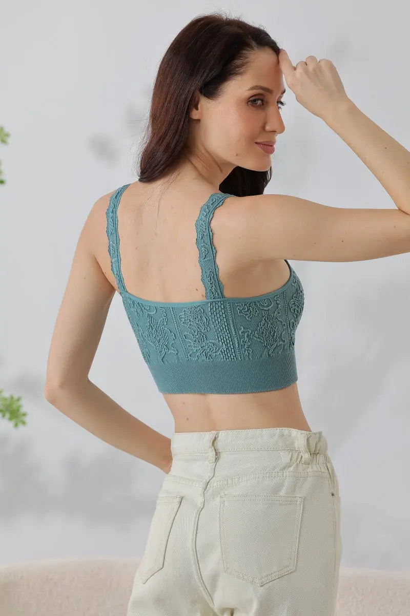 Effortless Edge: Seamless Washed Jacquard Lace Bralette with Decorative Strap Leto Collection