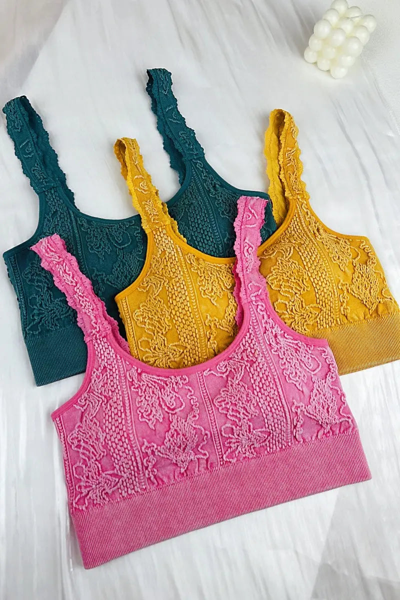 Effortless Edge: Seamless Washed Jacquard Lace Bralette with Decorative Strap Leto Collection