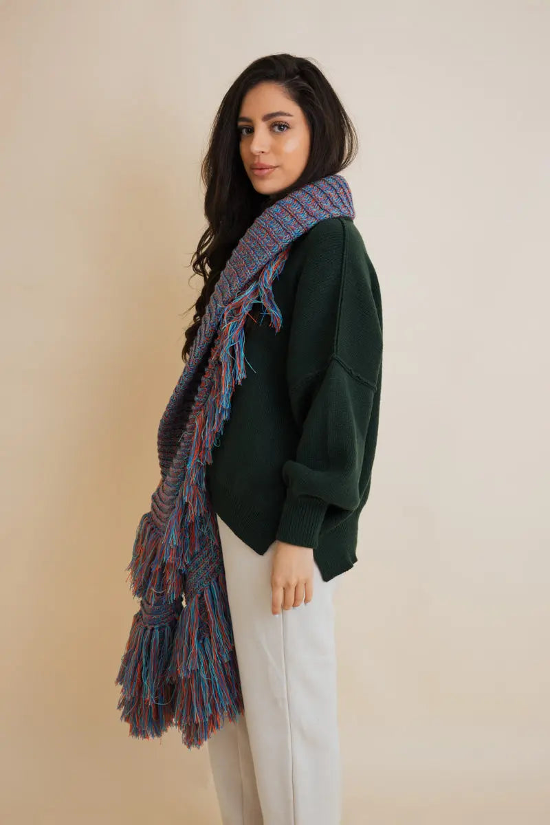 Fluffy Knit Fringe Winter Scarf Leto Collection