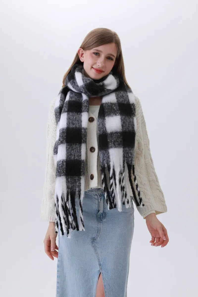 Classic Striped & Checkered Scarf – Timeless Fringe Elegance🧣✨ Leto Collection