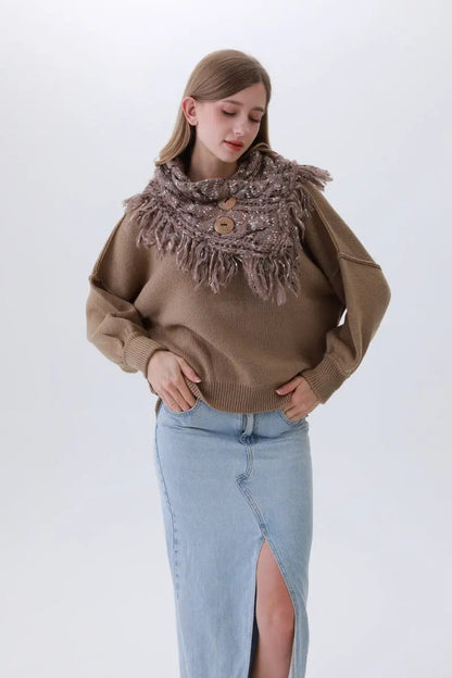 Organic Coconut Button Infinity Scarf – Textured Cocoon Wrap 🌿🧣 Leto Collection