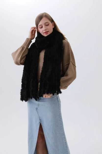 Luxe Bouclé Knit Scarf – Textured Elegance with Fringe❄️✨ Leto Collection