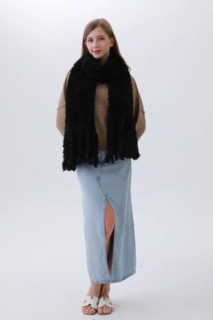 Luxe Bouclé Knit Scarf – Textured Elegance with Fringe❄️✨ Leto Collection