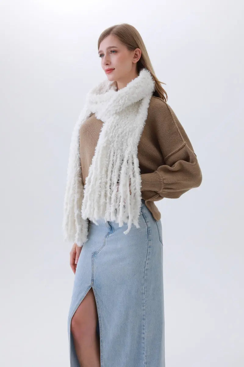 Luxe Bouclé Knit Scarf – Textured Elegance with Fringe❄️✨ Leto Collection