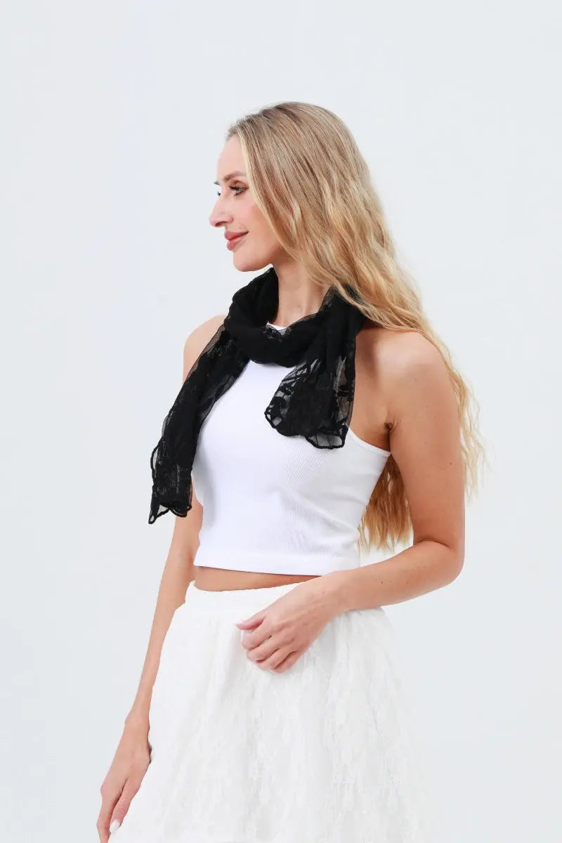 Delicate Mesh Embroidered Oblong Scarf – Sheer & Airy Lightweight Wrap 🌬️ Leto Collection