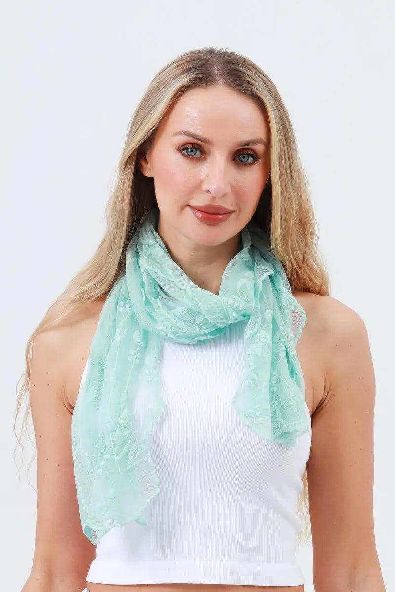 Delicate Mesh Embroidered Oblong Scarf – Sheer & Airy Lightweight Wrap 🌬️ Leto Collection