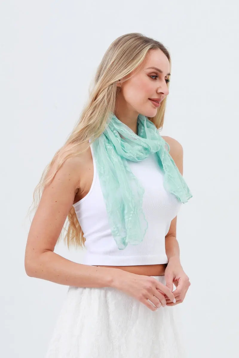 Delicate Mesh Embroidered Oblong Scarf – Sheer & Airy Lightweight Wrap 🌬️ Leto Collection