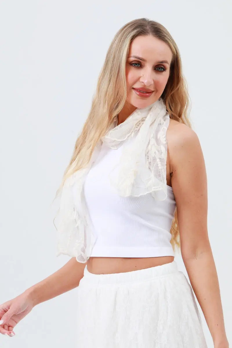 Delicate Mesh Embroidered Oblong Scarf – Sheer & Airy Lightweight Wrap 🌬️ Leto Collection