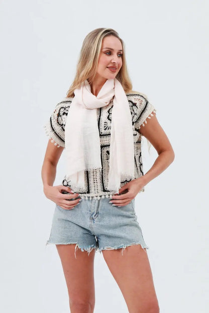 Crinkle Fringe Oblong Scarf – Lightweight & Soft Wrap 🌬️🧣 Leto Collection