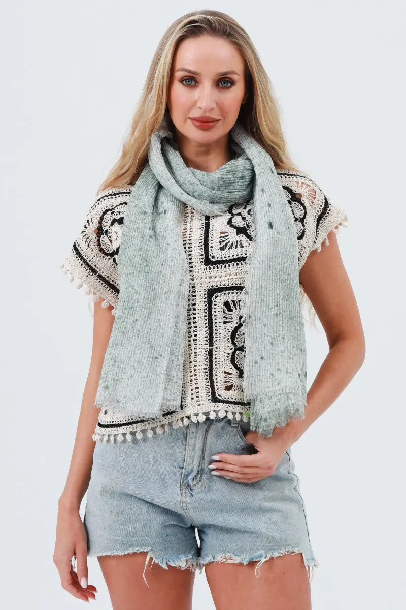 Tie-Dye Ribbed Oblong Scarf – Fringed & Artistic Wrap 🎨🧣 Leto Collection