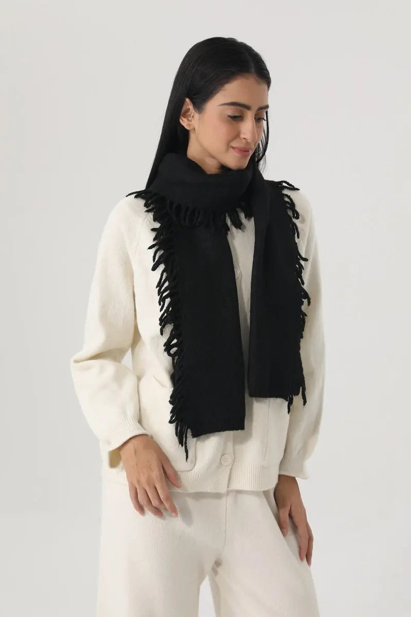 Women Solid Color Fringe Knit Scarf Soft Warm Plain Tassel Winter Wrap 🧣🤎 Leto Collection