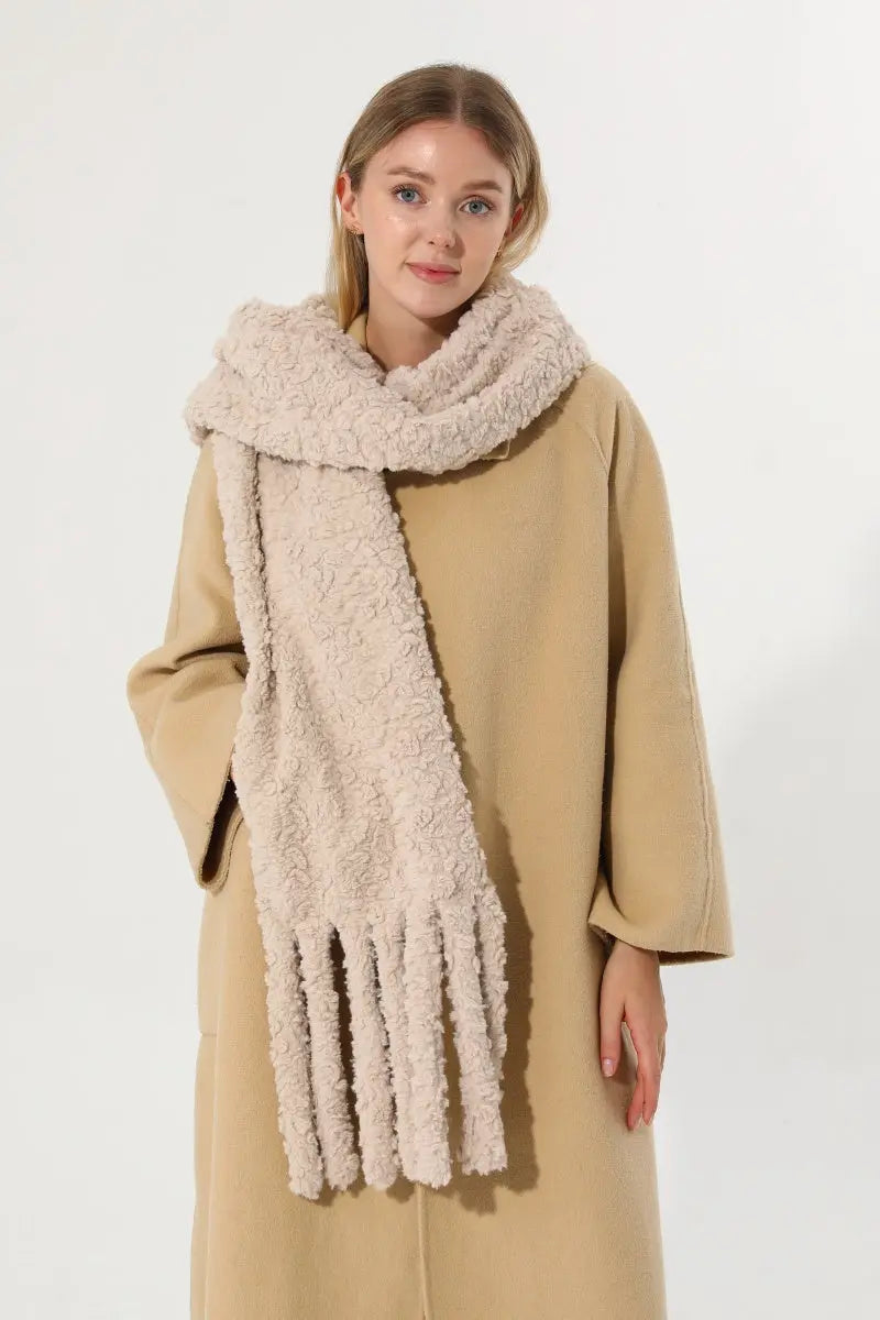 Plush Teddy Fleece Tassel Scarf Solid Warm Winter Women Shawl 🧣🤎 Leto Collection