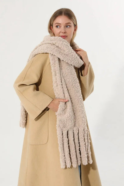 Plush Teddy Fleece Tassel Scarf Solid Warm Winter Women Shawl 🧣🤎 Leto Collection