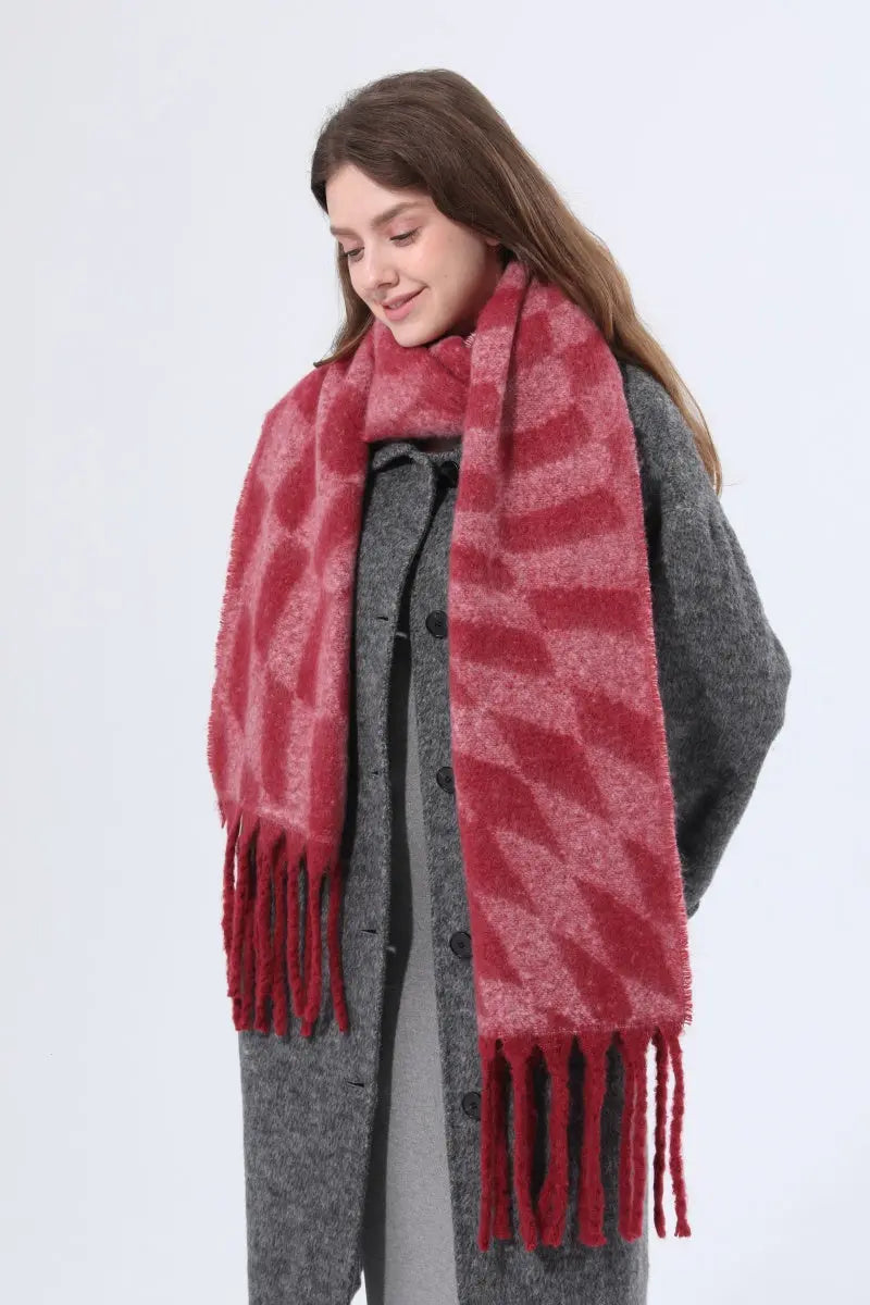 Women Abstract Diamond Check Tassel Scarf Soft Thick Winter Wrap Shawl 🧣✨ Leto Collection