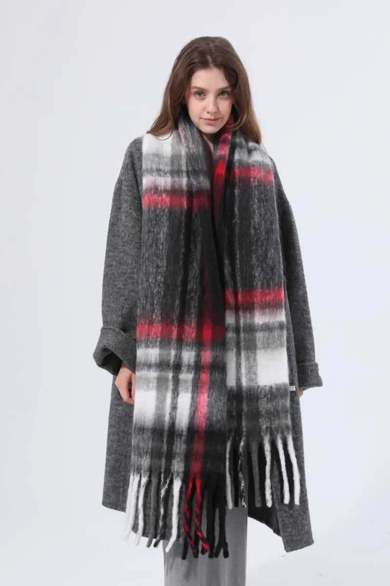 Women Color Block Plaid Tassel Scarf Soft Thick Warm Winter Wrap Shawl 🧣❄️ Leto Collection
