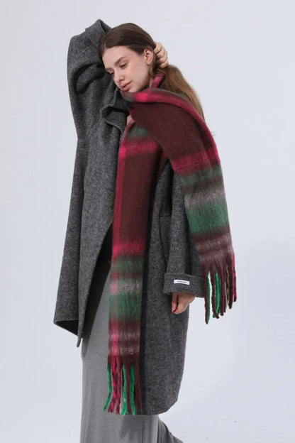 Women Color Block Plaid Tassel Scarf Soft Thick Warm Winter Wrap Shawl 🧣❄️ Leto Collection
