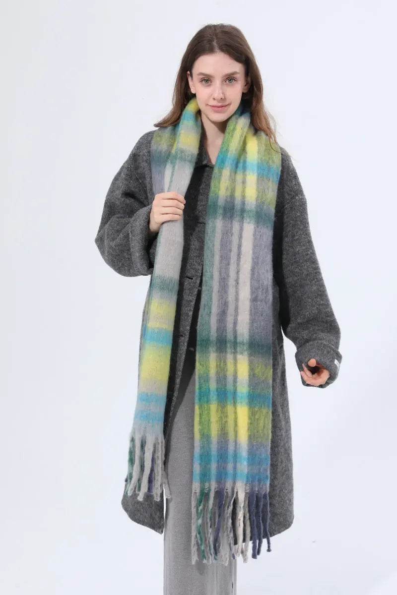 Women Color Block Plaid Tassel Scarf Soft Thick Warm Winter Wrap Shawl 🧣❄️ Leto Collection