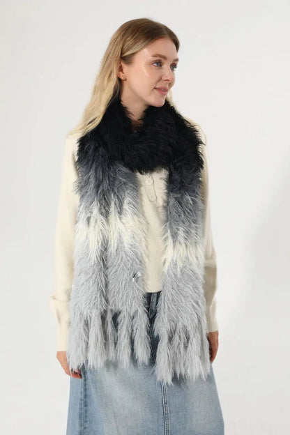 Women Ombre Fluffy Faux Fur Winter Scarf with Tassels 🧣❄️ Leto Collection
