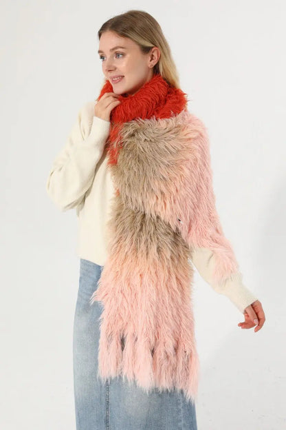 Women Ombre Fluffy Faux Fur Winter Scarf with Tassels 🧣❄️ Leto Collection
