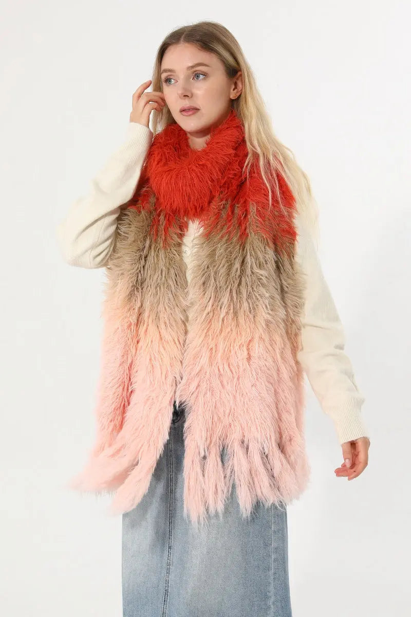 Women Ombre Fluffy Faux Fur Winter Scarf with Tassels 🧣❄️ Leto Collection