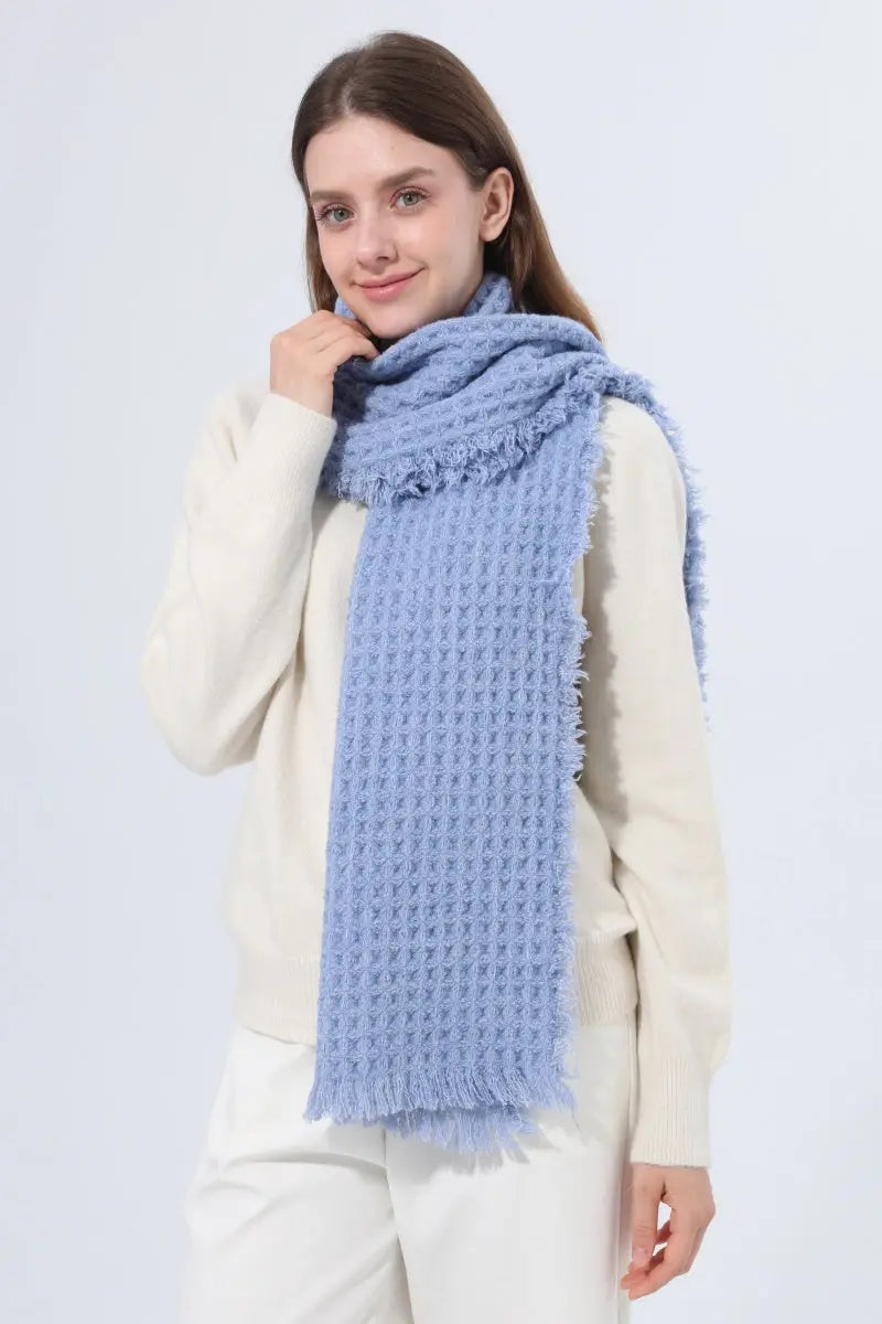 Women Waffle Knit Scarf Soft Fringe Solid Winter Shawl 🧶🤎 Leto Collection
