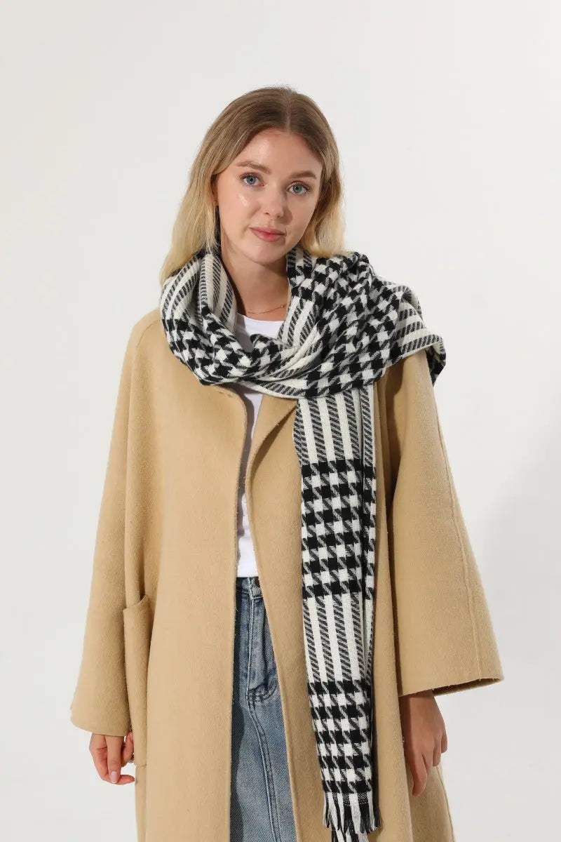 Classic Houndstooth Tassel Scarf Soft Warm Women Winter Shawl 🧣✨ Leto Collection
