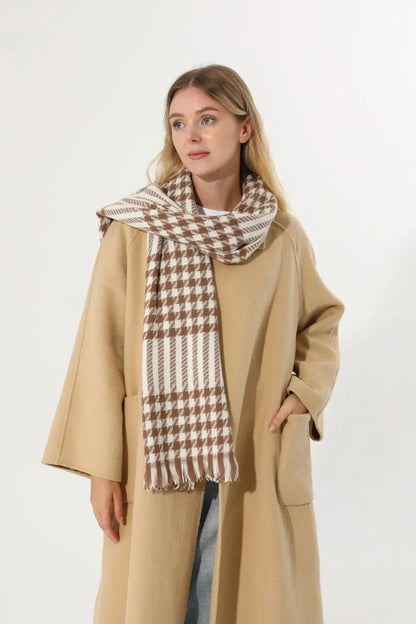 Classic Houndstooth Tassel Scarf Soft Warm Women Winter Shawl 🧣✨ Leto Collection