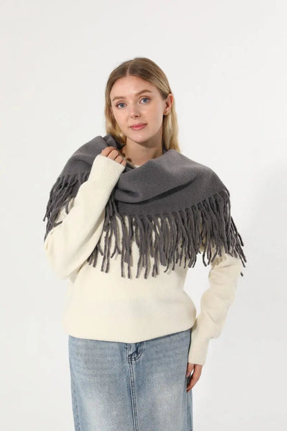 Women Solid Knit Tassel Scarf Thick Warm Winter Shawl 🧶❄️ Leto Collection