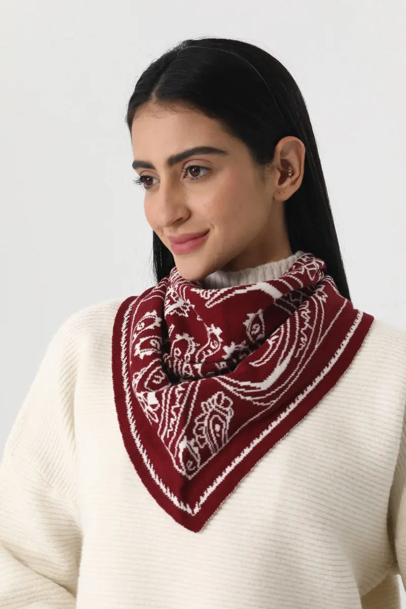 Paisley Knit Triangle Scarf Multi Wear Head Wrap 🧶🍂 Leto Collection