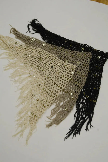 Women Boho Sequin Crochet Tassel Mesh Multiway Shawl ✨🍂 Leto Collection