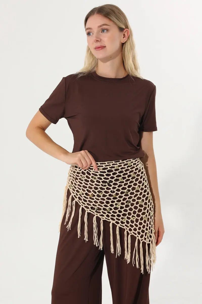 Women Boho Sequin Crochet Tassel Mesh Multiway Shawl ✨🍂 Leto Collection
