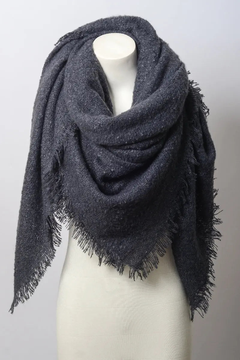 Leto Collection mohair square blanket scarf in jean blue, soft and cozy with a stylish woven pattern.