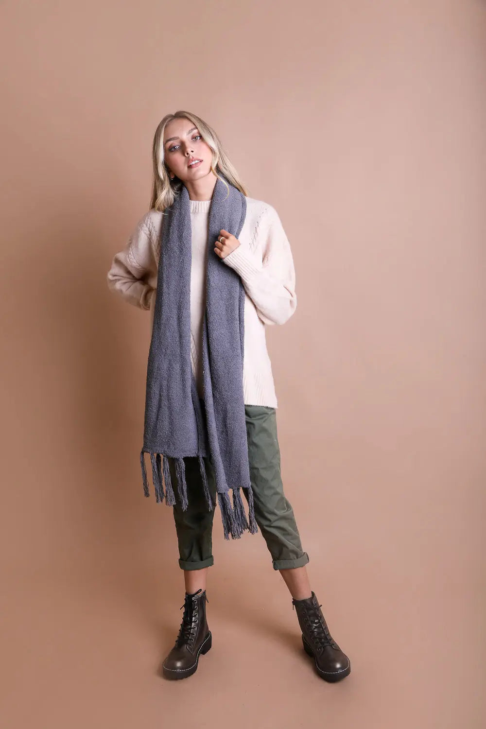 Ultra-Soft Boucle Tassel Scarf Leto Collection