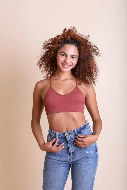 Breathable tattoo-inspired back rust bralette with soft stretch fit.