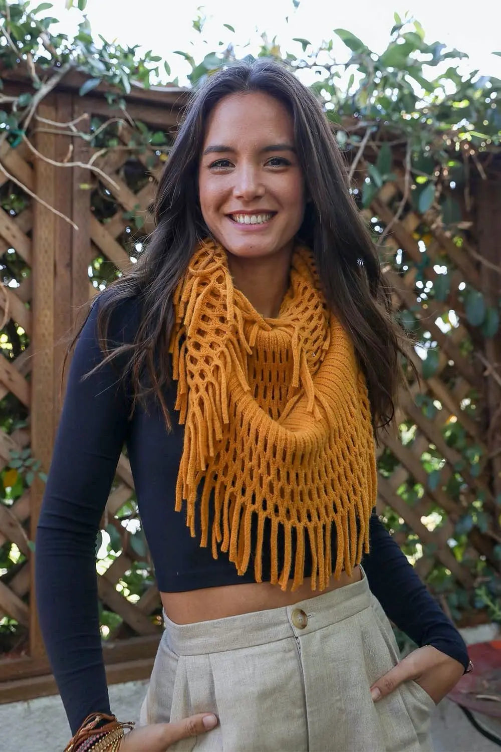 Chenille Tassel Infinity Scarf Scarves Mustard