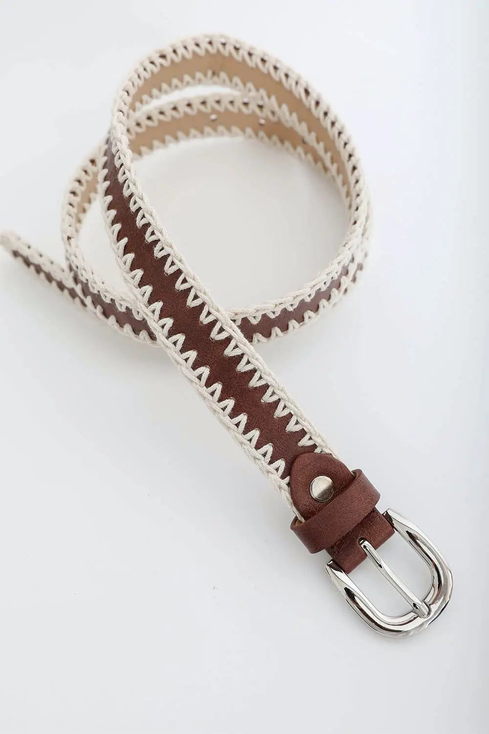 Crochet Vegan Leather Belt Belts Brown