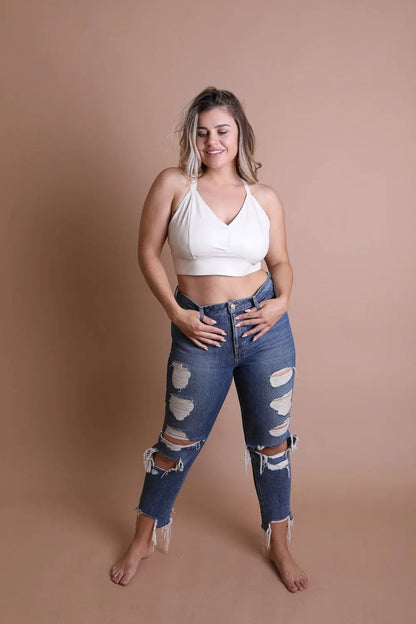 Faux Leather Longline Bralette XL / Ivory