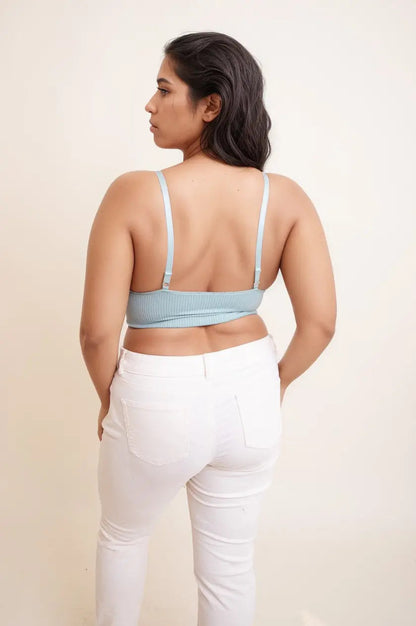 Feminine plus size lace sage brami with waistband loop detail.