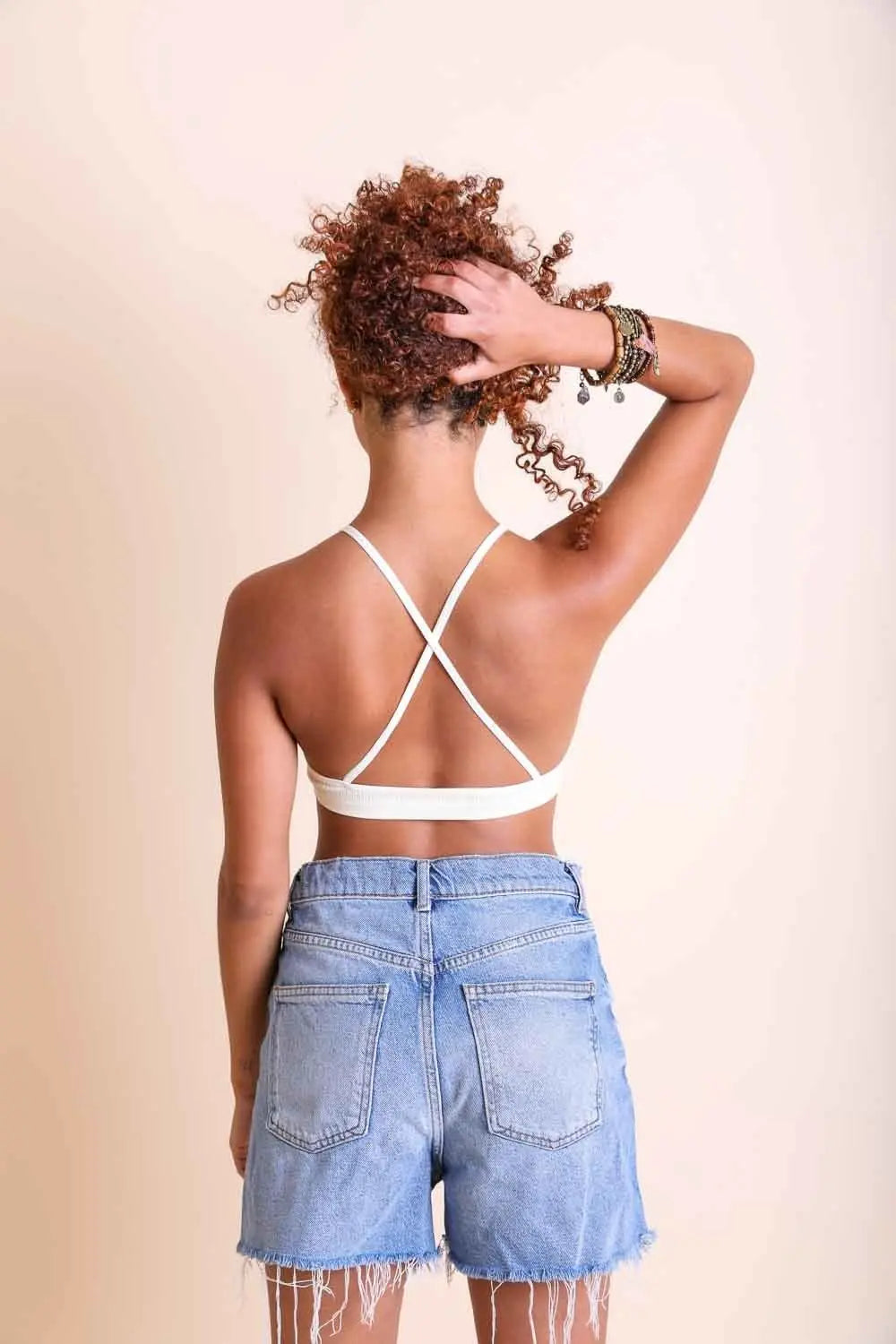 Ivory plus size high neck lace bralette for casual and layering.