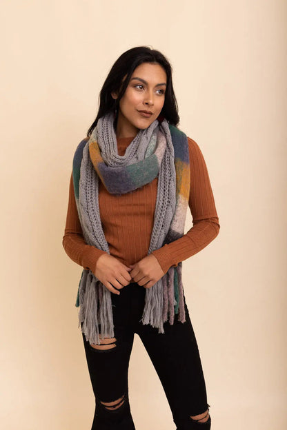 Knit Blend Tassel Trim Scarf Scarves