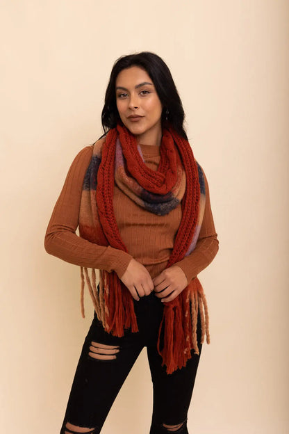 Knit Blend Tassel Trim Scarf Scarves Rust